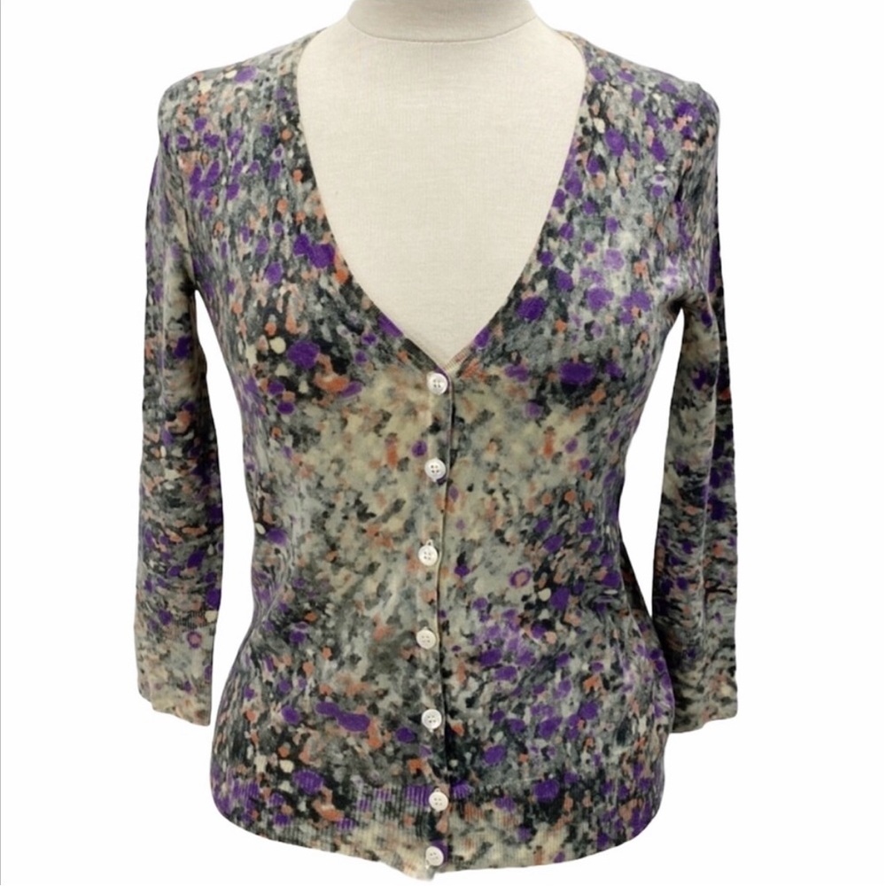 J. Crew Wool Button-Up Cardigan Nocturnal Patterned Cardi Romantic office chic